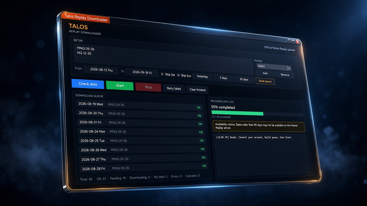 Talos Replay Downloader — queue building market replay days